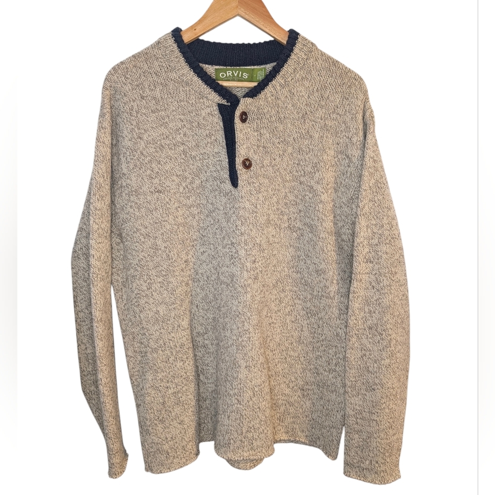 Orvis Men's Wool Blend Two Button Sweater - Size Large